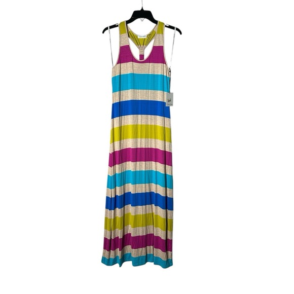 Calvin Klein Women's 8 Multicolor Scoop Neck Racerback Striped Maxi Dress‎ #Y6-1 - Picture 2 of 12